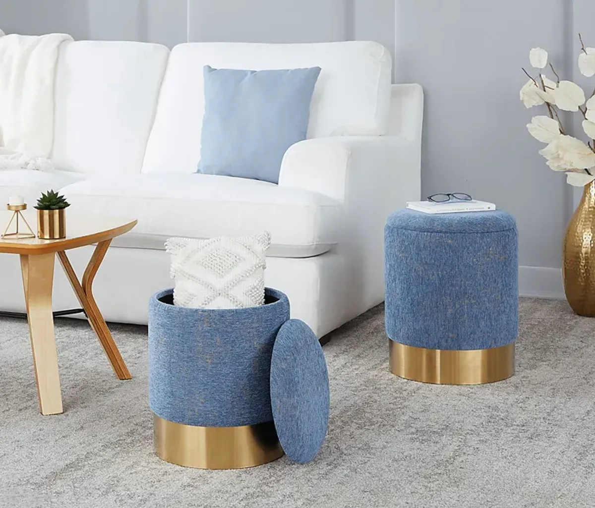 Pearlie Blue Ottoman, Set of 2