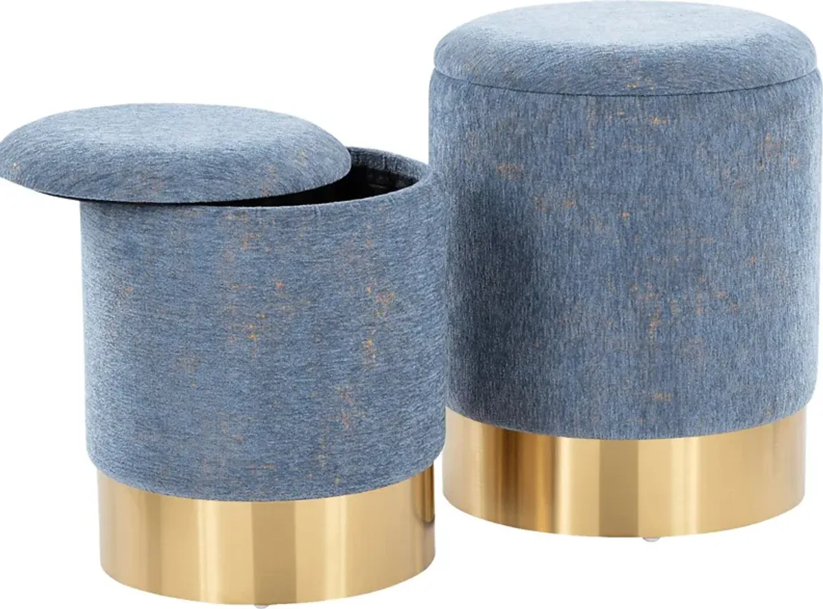 Pearlie Blue Ottoman, Set of 2