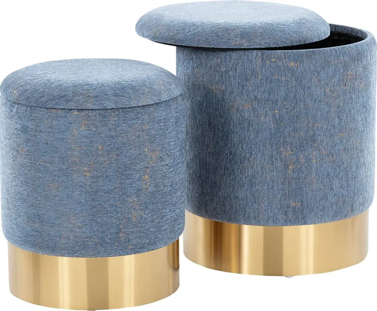 Pearlie Blue Ottoman, Set of 2