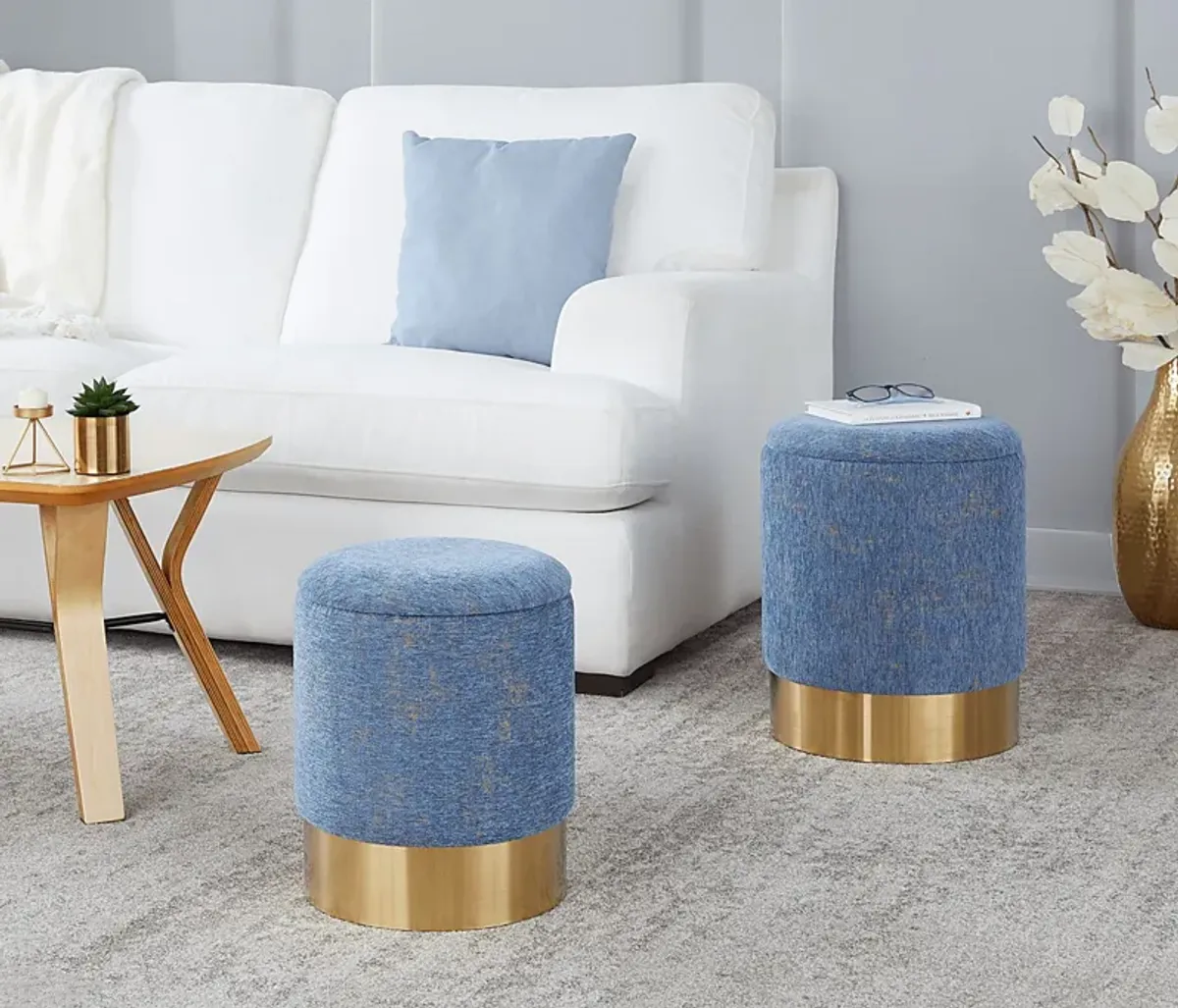 Pearlie Blue Ottoman, Set of 2