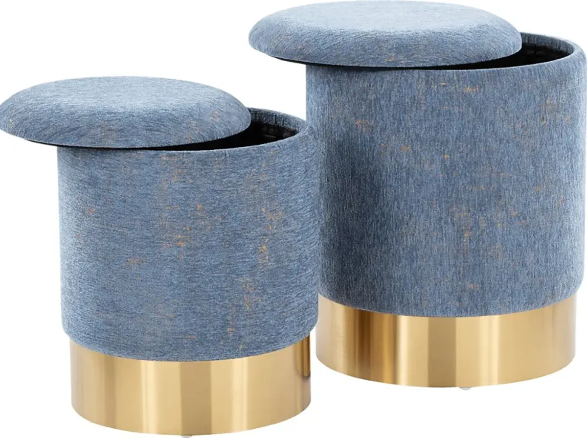 Pearlie Blue Ottoman, Set of 2