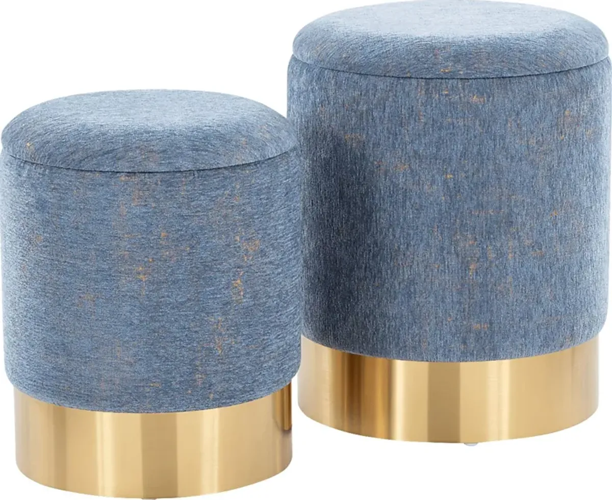 Pearlie Blue Ottoman, Set of 2