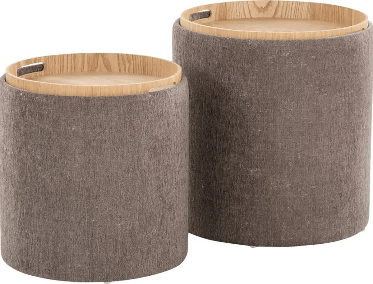 Traymore Brown Ottoman, Set of 2