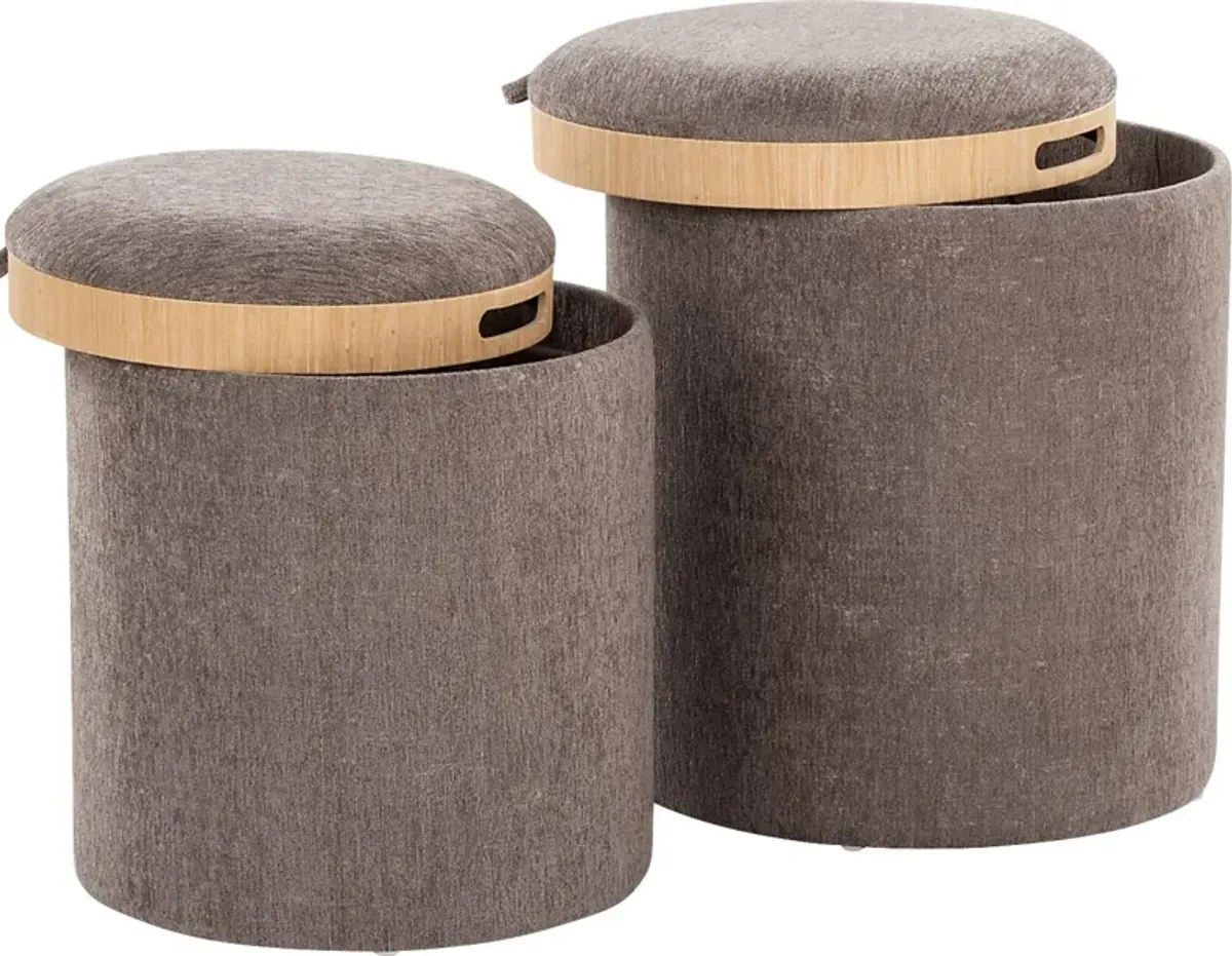 Traymore Brown Ottoman, Set of 2