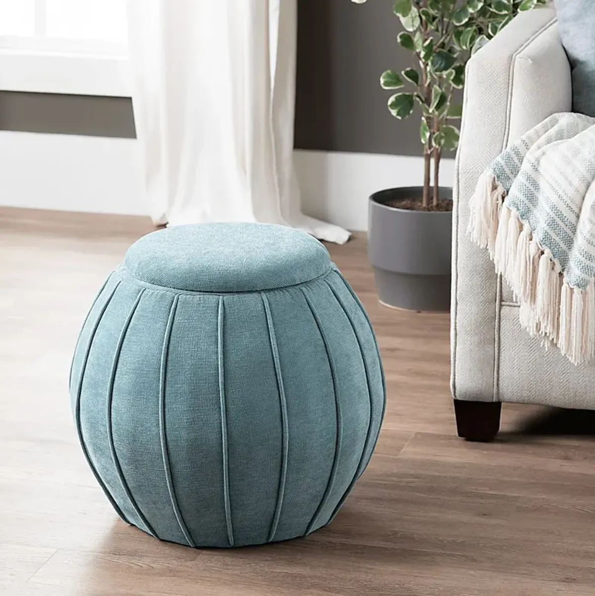 Baccharis Blue Storage Ottoman