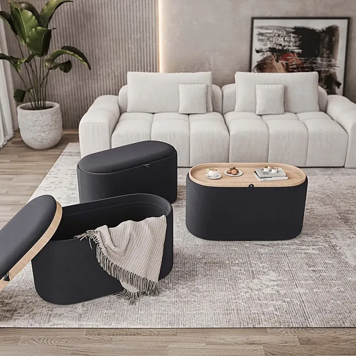 Belira Black Storage Ottoman