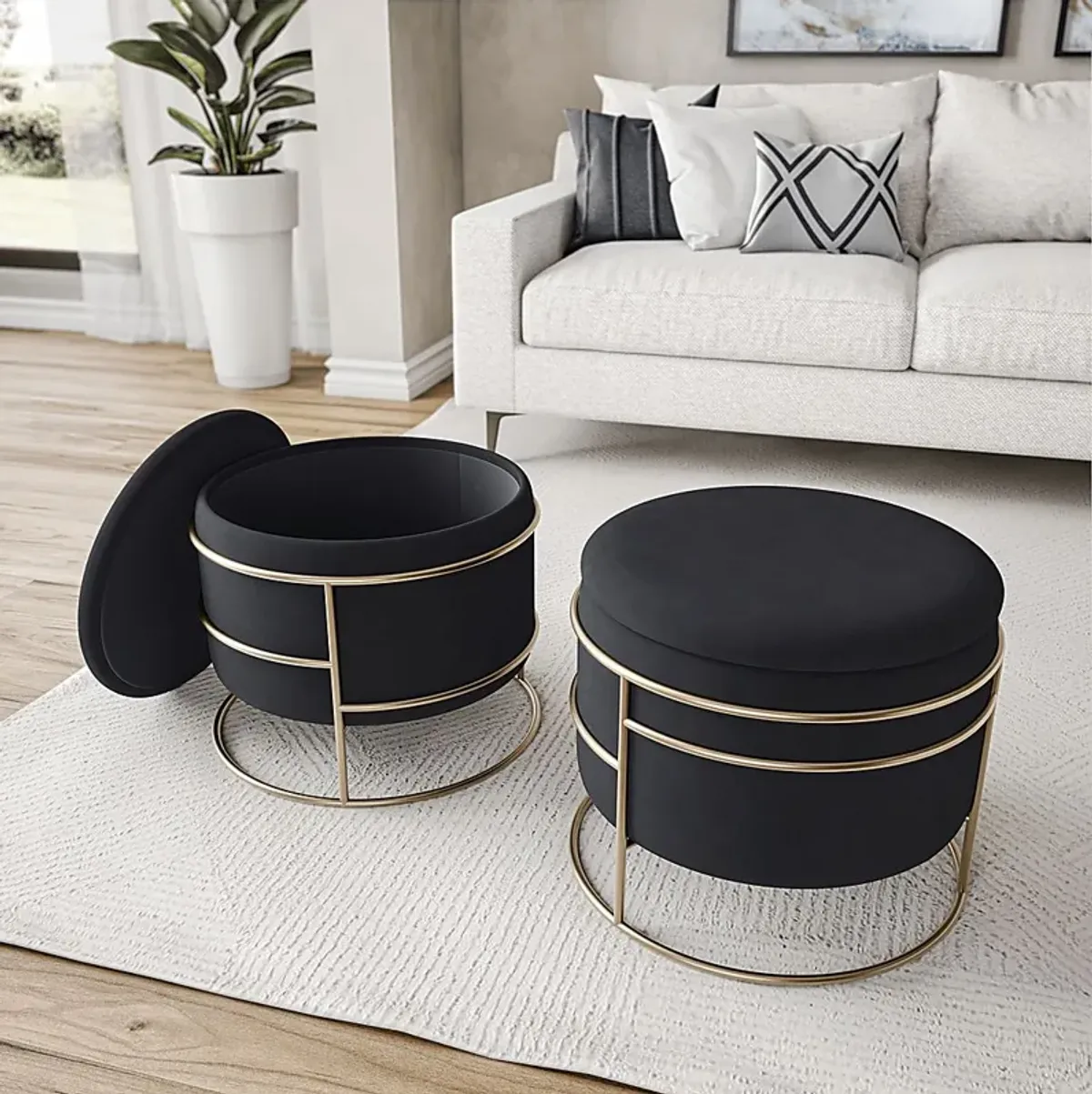 Niora Black Storage Ottoman