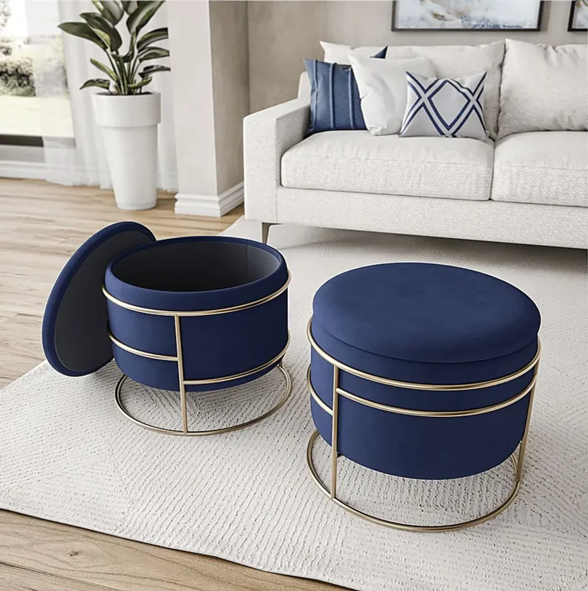 Niora Navy Storage Ottoman