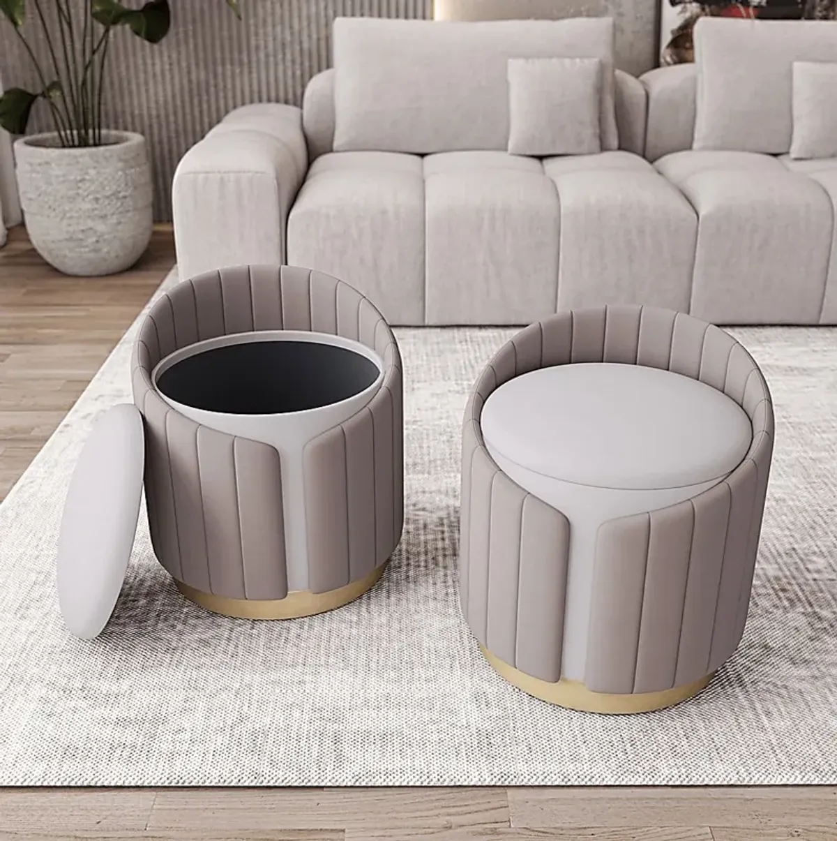 Zelyra Beige Storage Ottoman