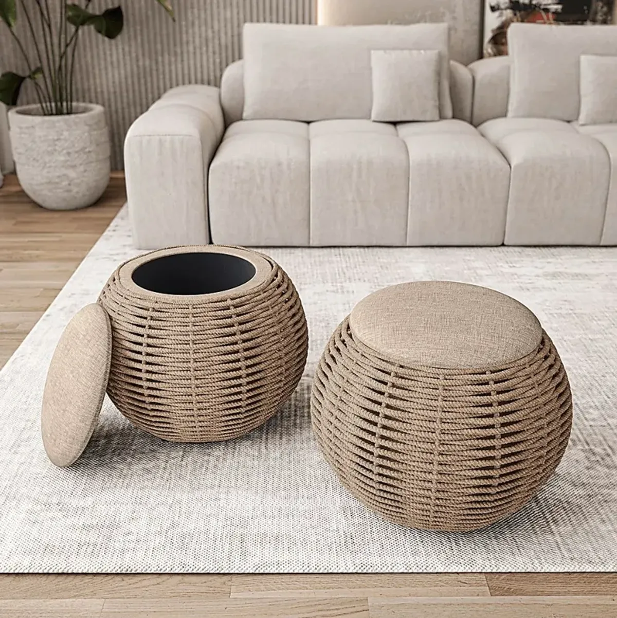 Jumara Beige Storage Ottoman