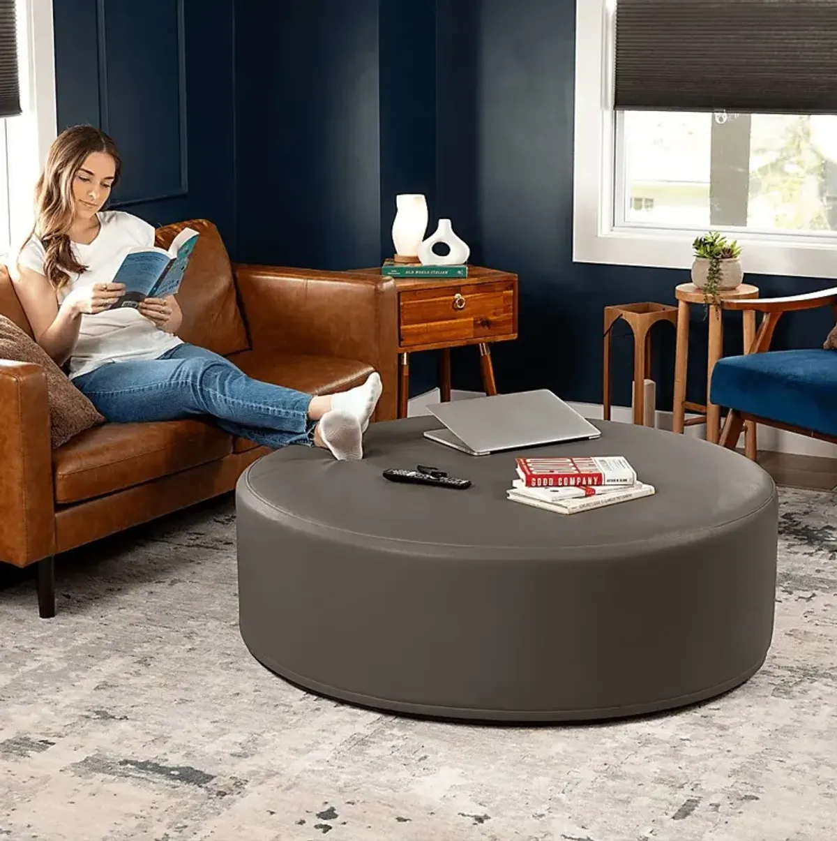 Bevina I Gray Large Ottoman