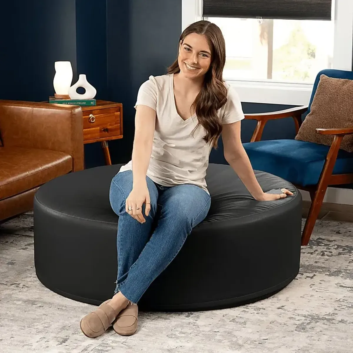 Bevina I Black Large Ottoman