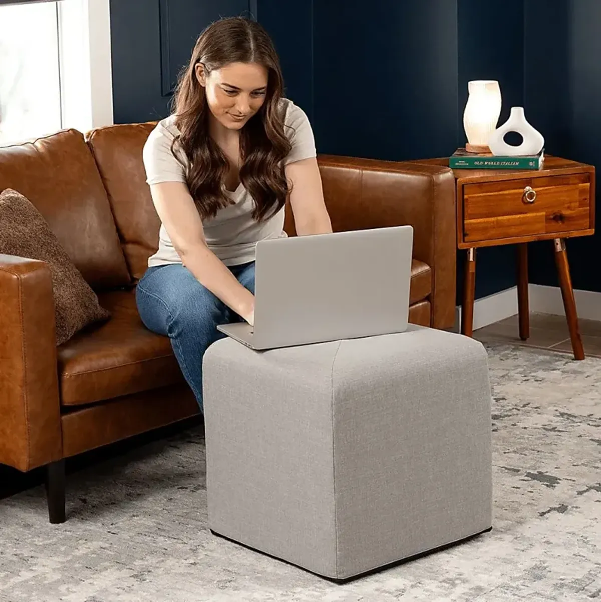 Edunci Gray Ottoman