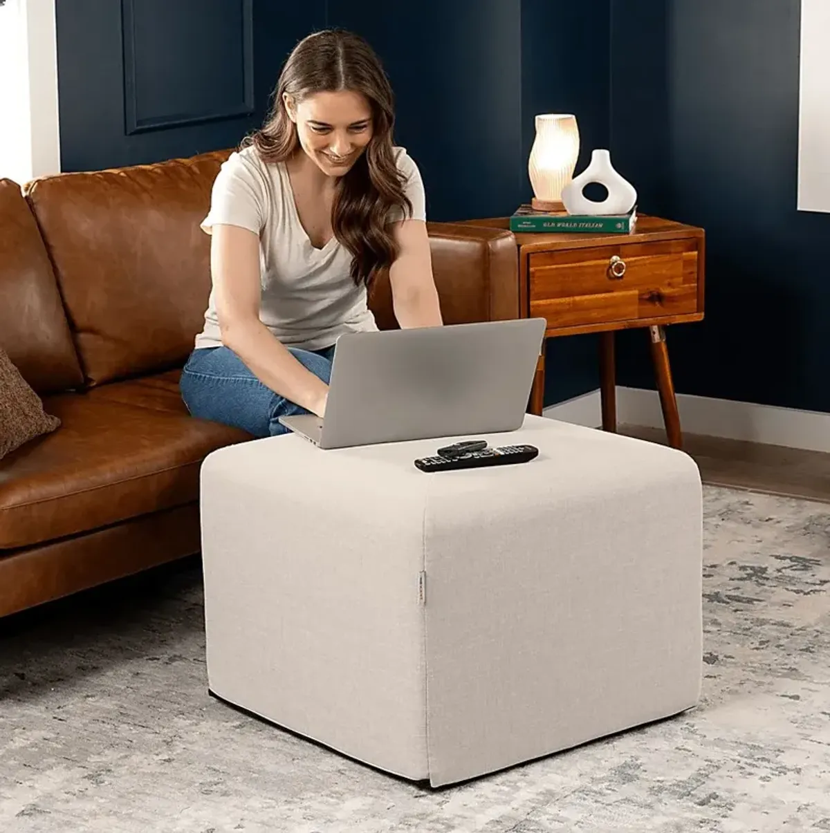 Edunci Light Gray Large Ottoman