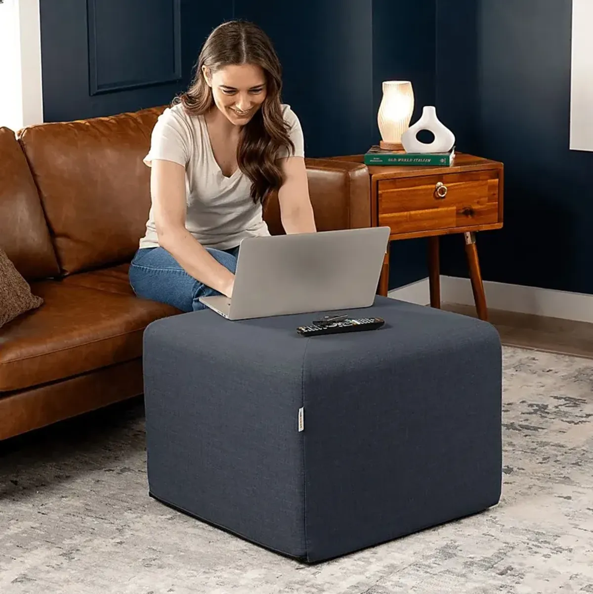 Edunci Blue/Denim Large Ottoman