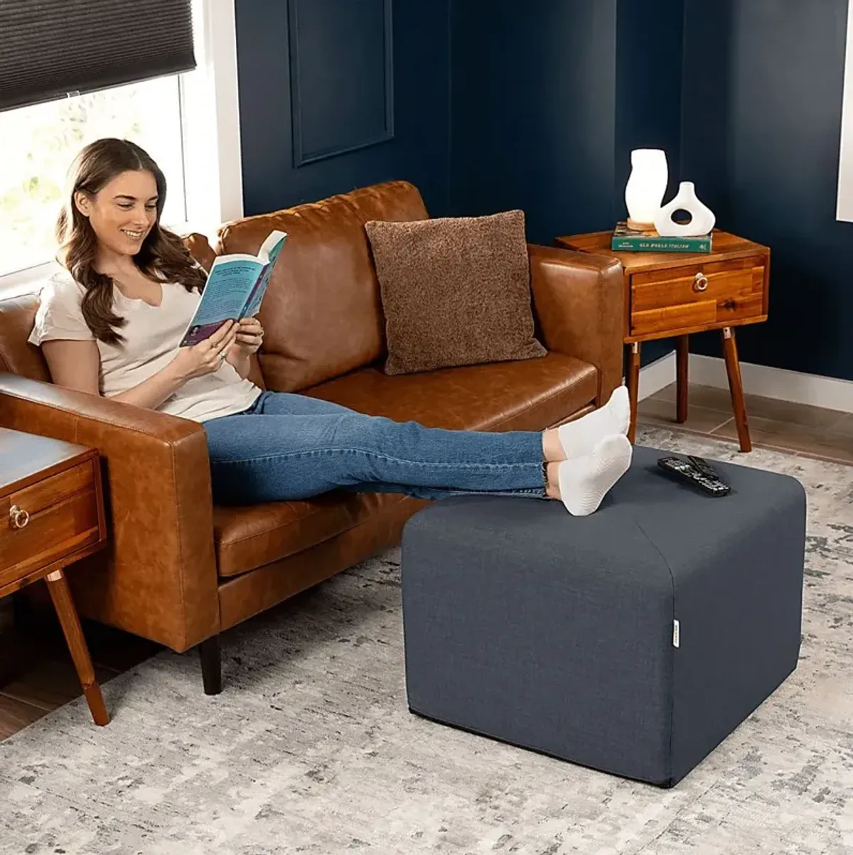 Edunci Blue/Denim Large Ottoman