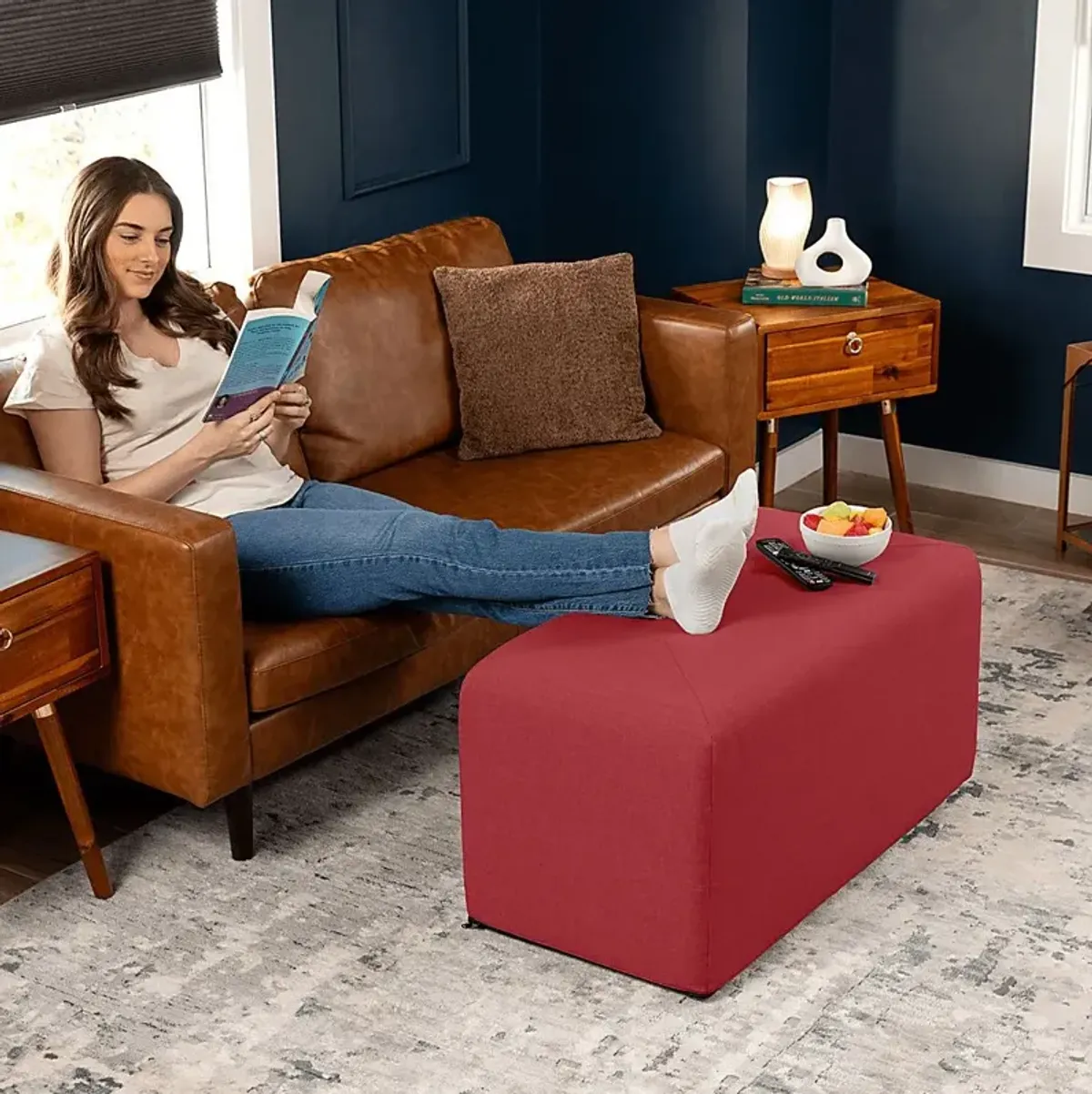 Edunci Red Large Rectangular Ottoman