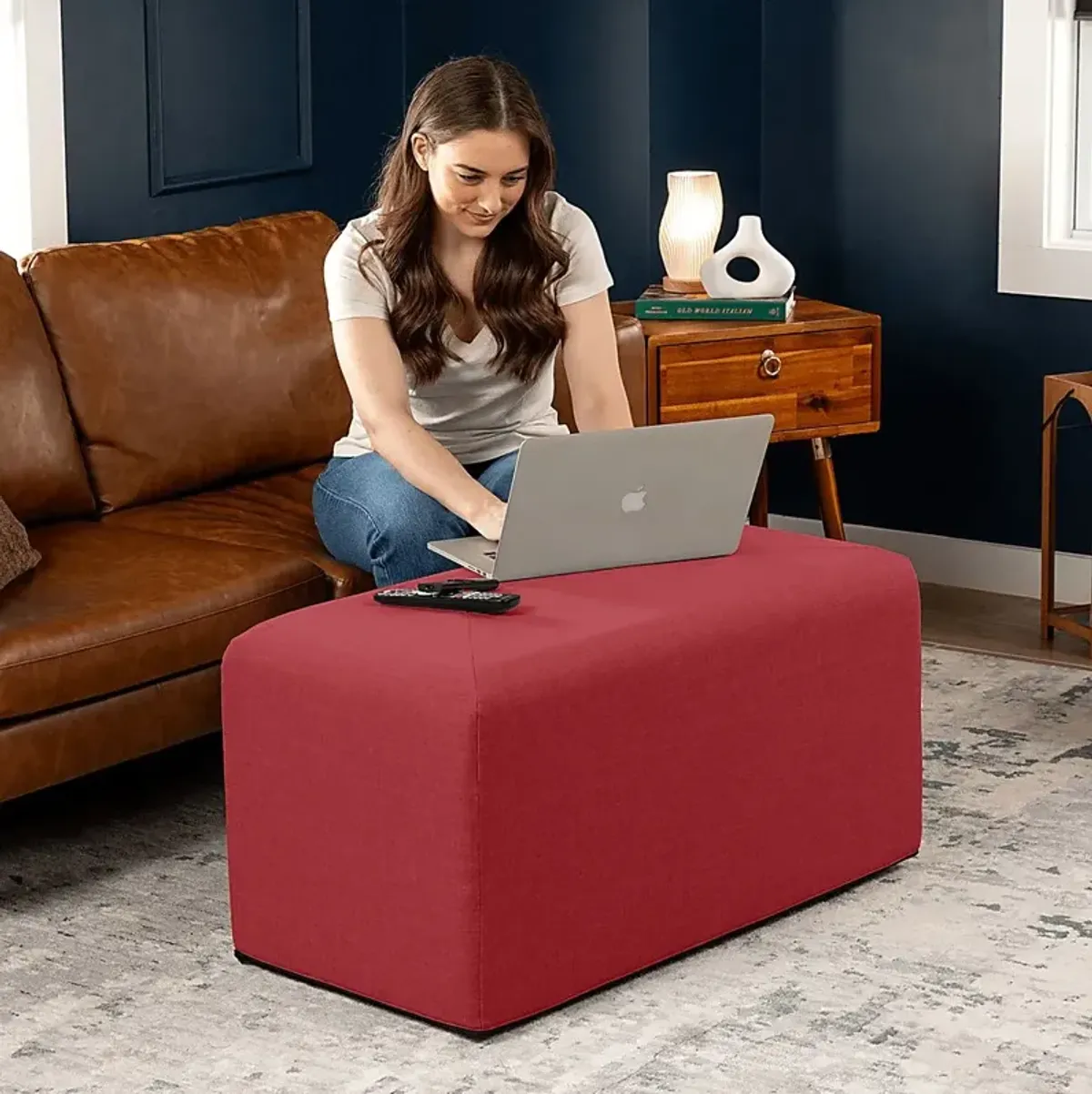Edunci Red Large Rectangular Ottoman
