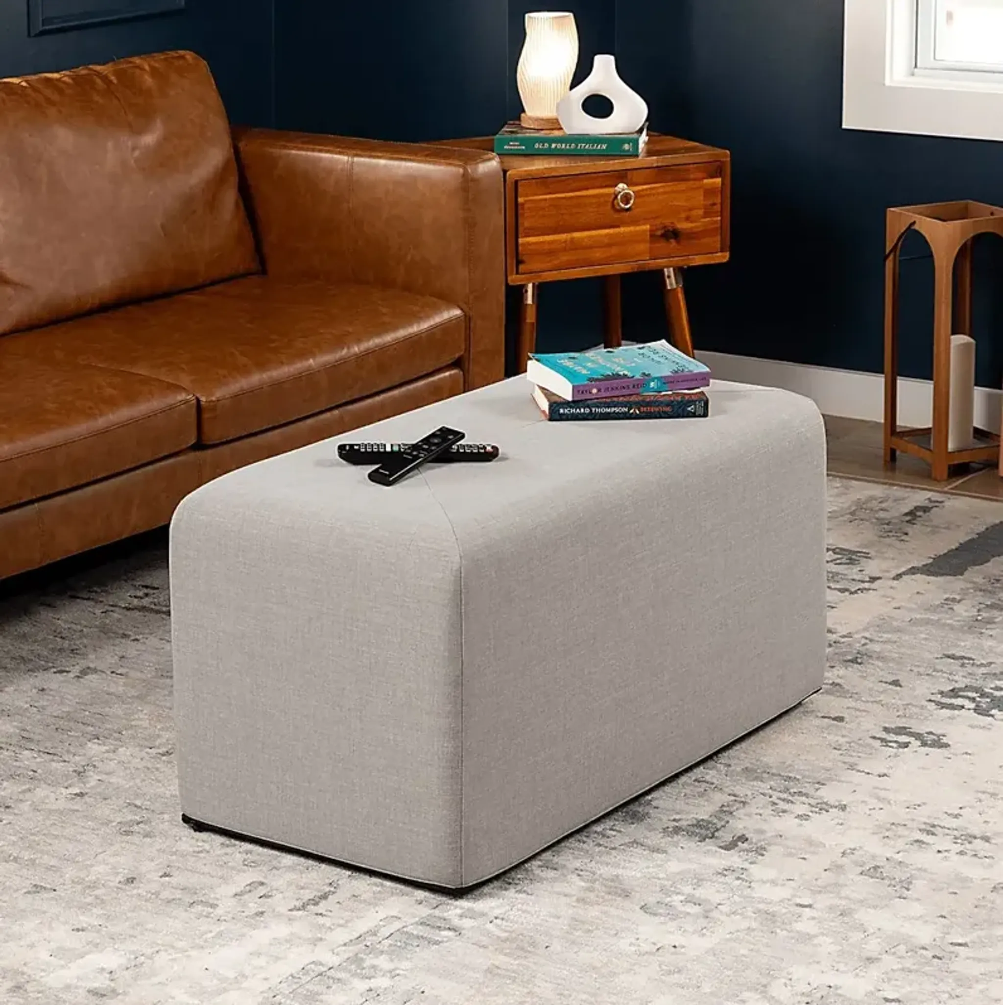 Edunci Gray Large Rectangular Ottoman | Furniture.com