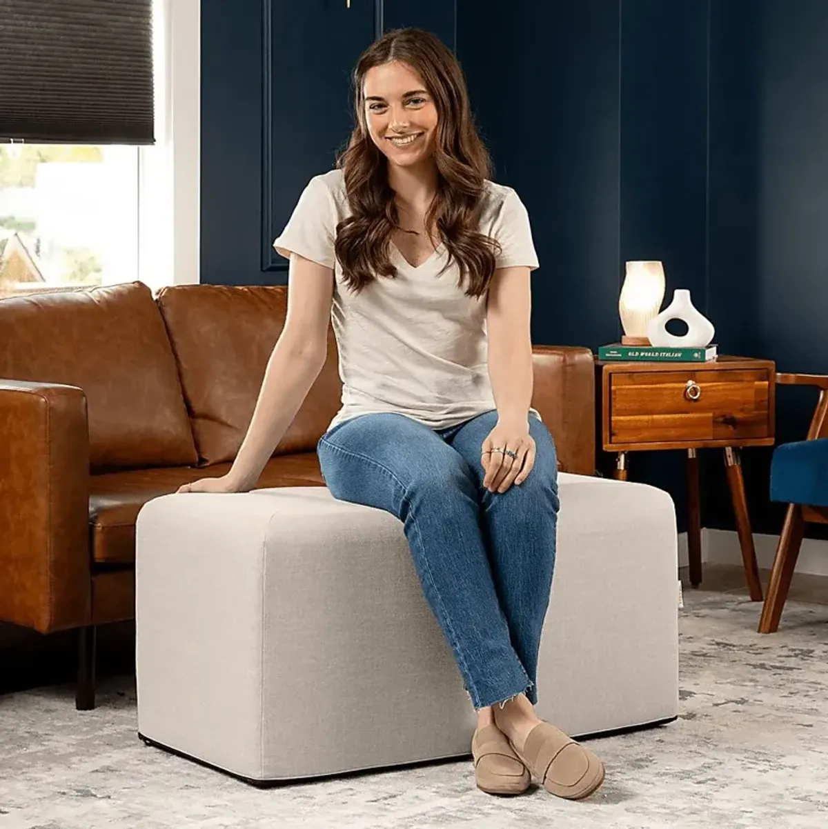 Edunci Light Gray Large Rectangular Ottoman