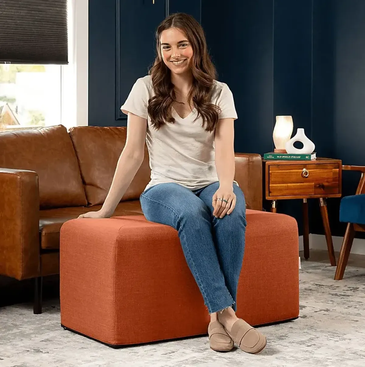 Edunci Orange Large Rectangular Ottoman