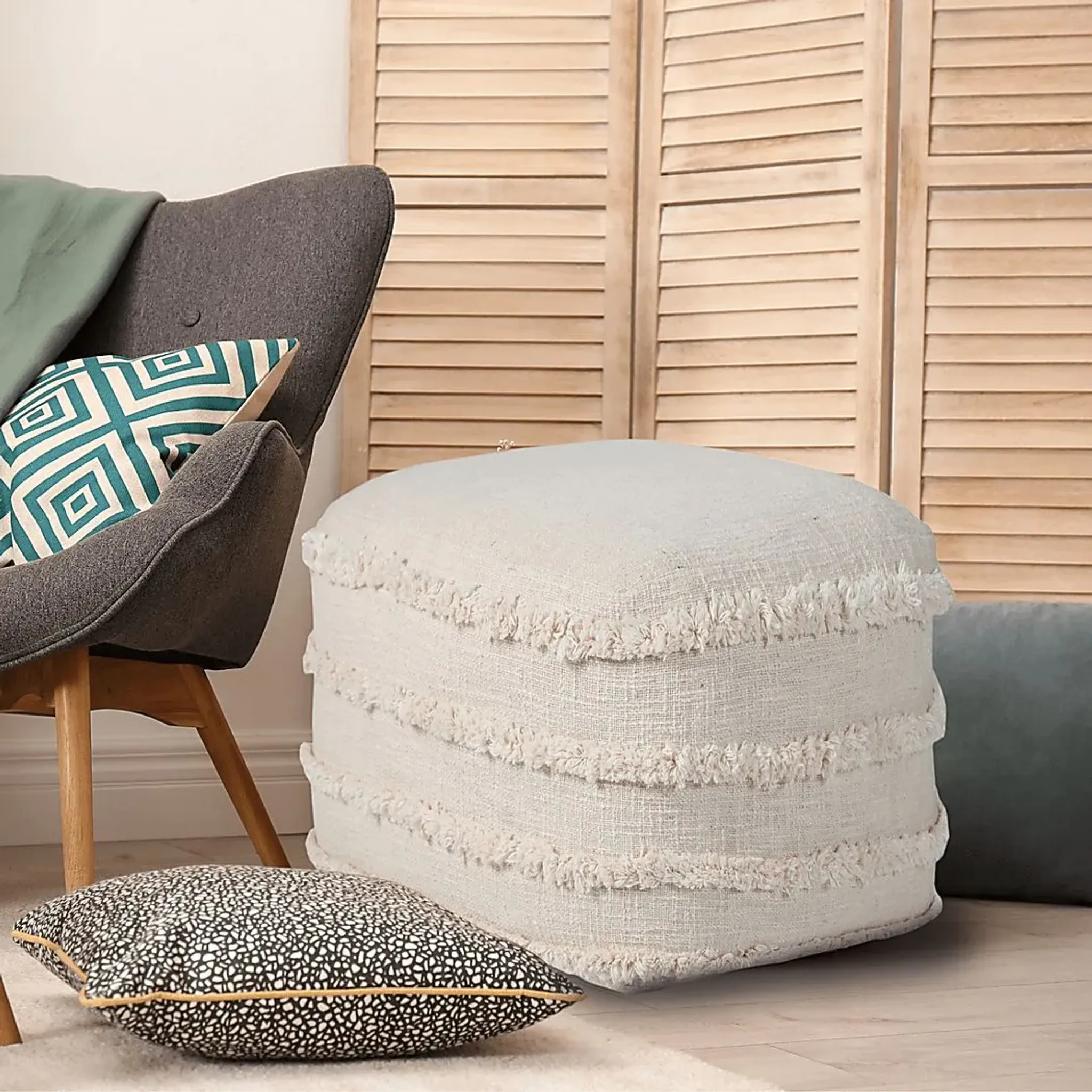 Patigi Cream Pouf | Furniture.com