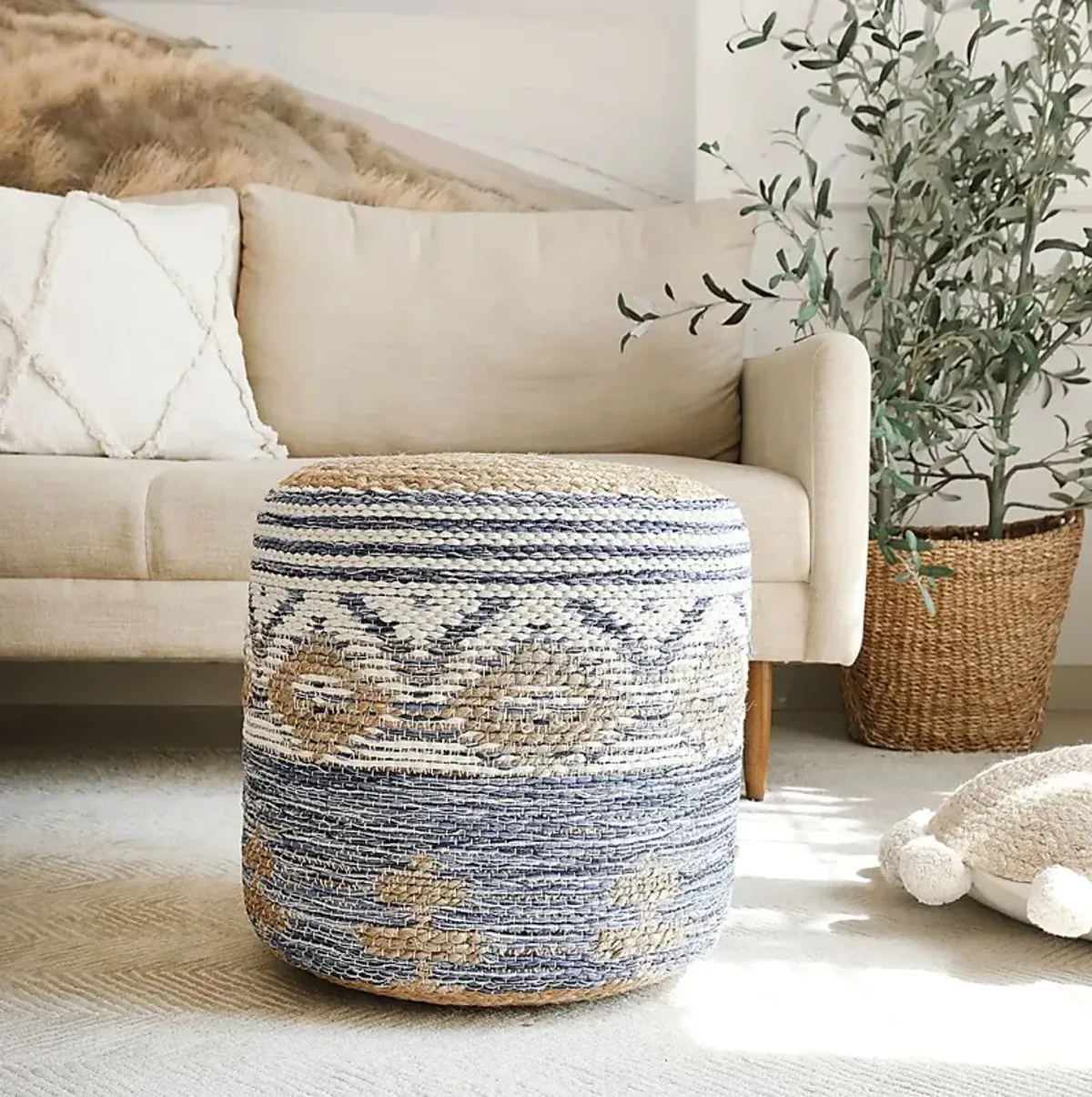 Yecoh Blue/Natural Pouf