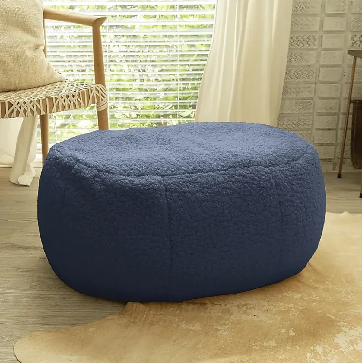 Bansqa II Indigo Oval Shearling Pouf