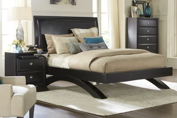 Belcourt Black 5 Pc King Upholstered Sleigh Arch Bedroom