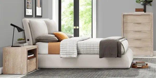 Easton Park Natural 5 Pc Bedroom with York Mills White Upholstered Queen Bed