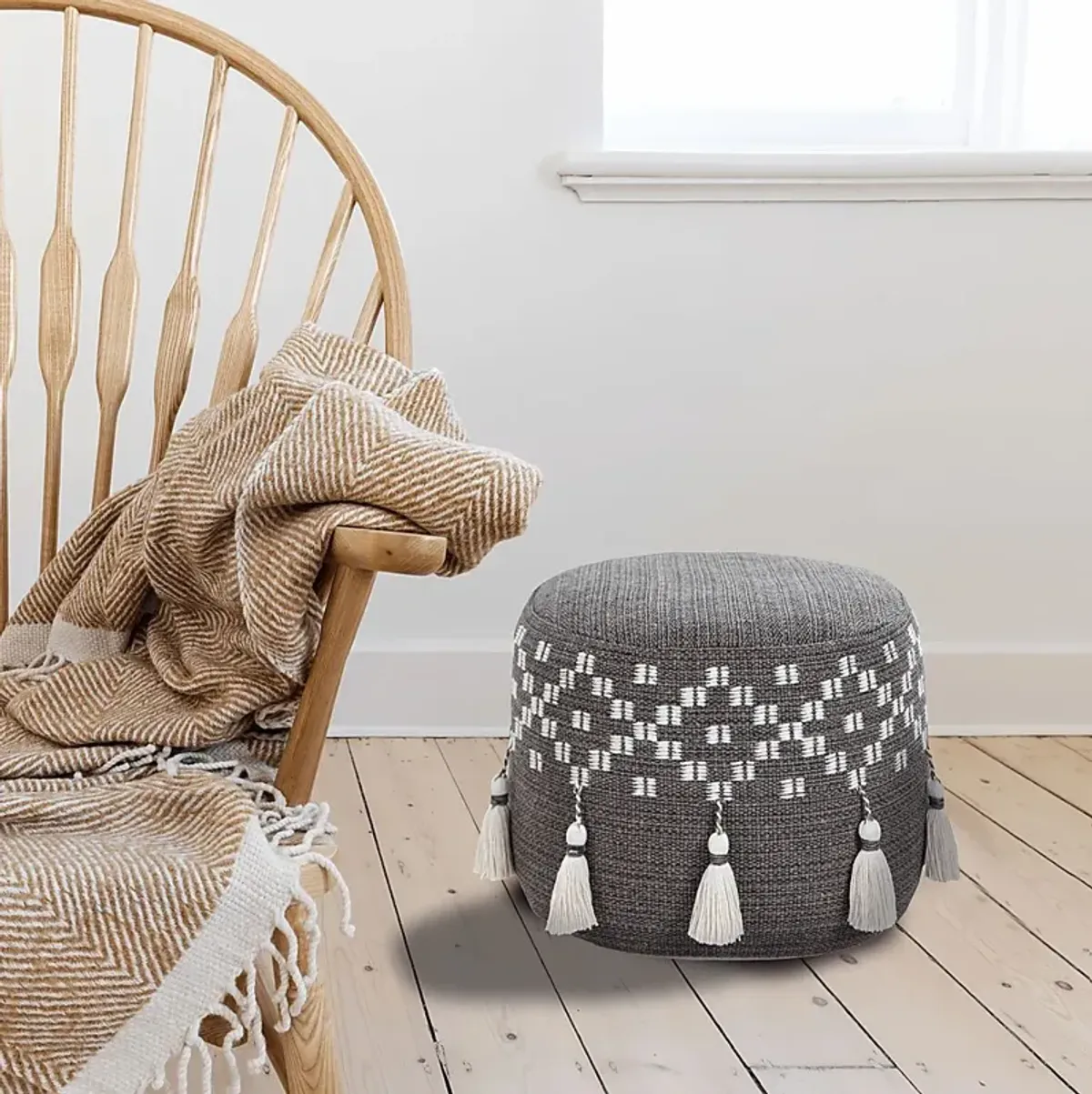 Abumaz Gray/Tan Pouf