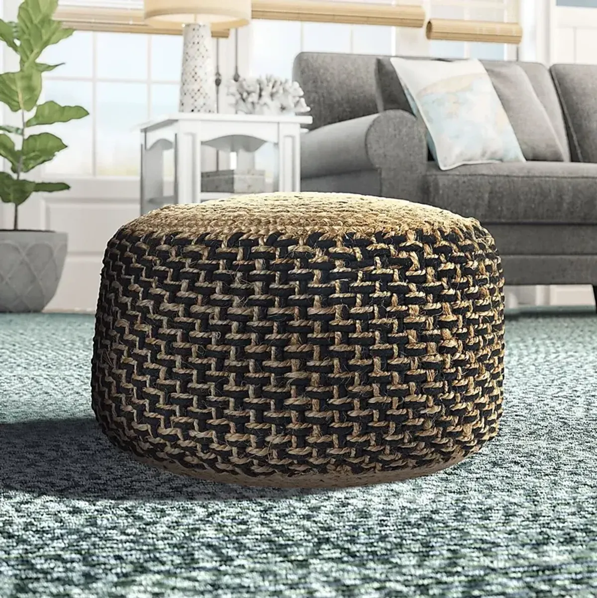 Nanika Natural/Black Pouf