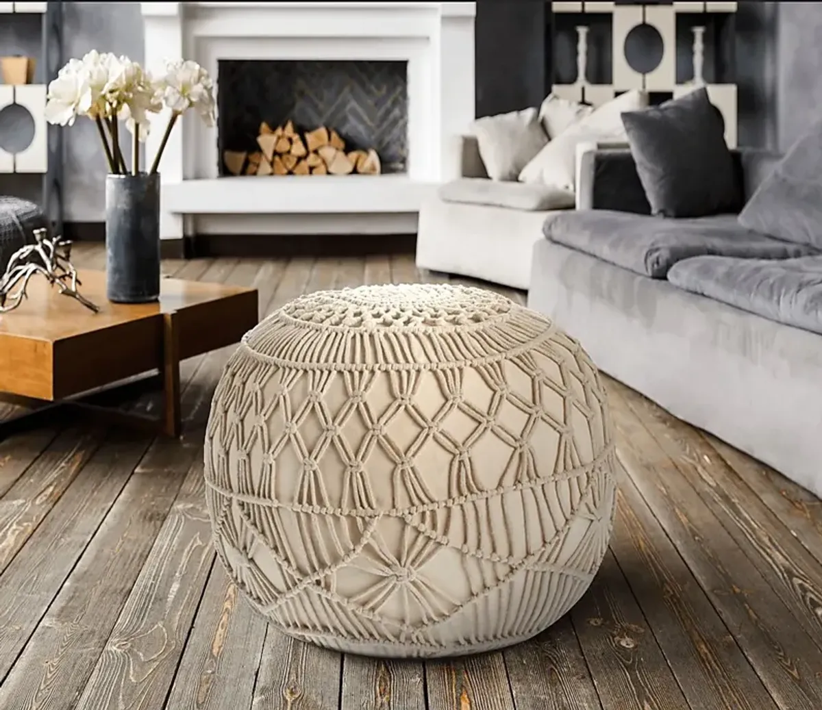 Bresian Beige/Natural Pouf