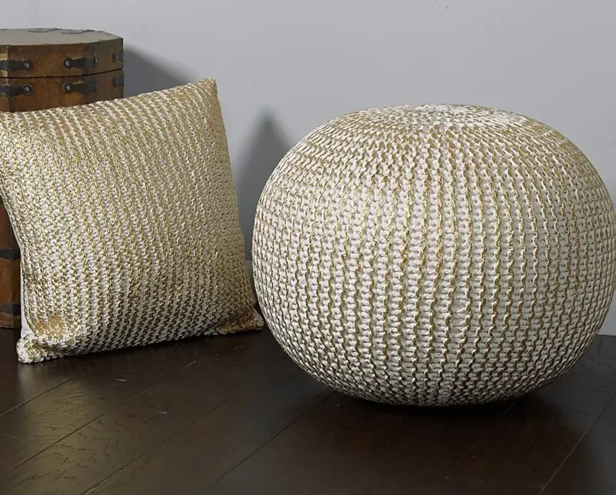 Elodret Ivory/Gold Pouf