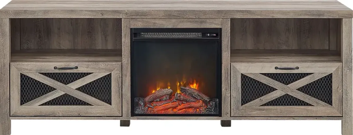 Waldoln Gray 70 in. Console, With Electric Fireplace