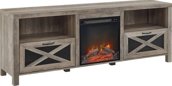 Waldoln Gray 70 in. Console, With Electric Fireplace