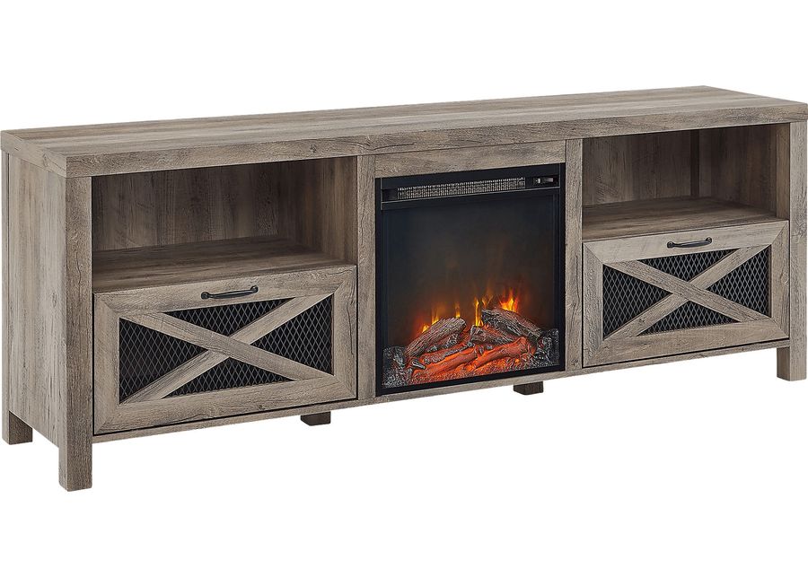 Waldoln Gray 70 in. Console, With Electric Fireplace