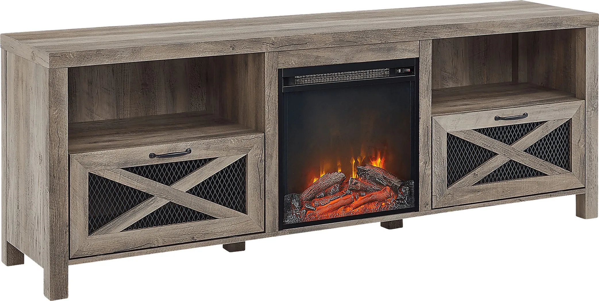 Waldoln Gray 70 in. Console, With Electric Fireplace