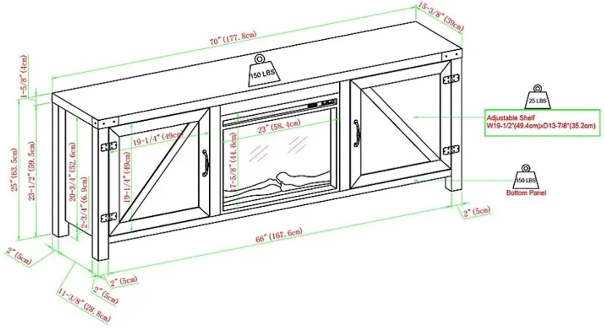 Terhune Gray 70 in. Console, With Electric Fireplace