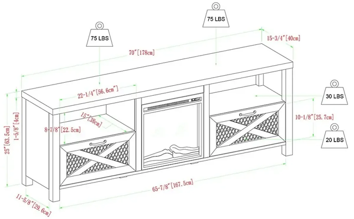 Wynridge Oak 70 in. Console, With Electric Fireplace