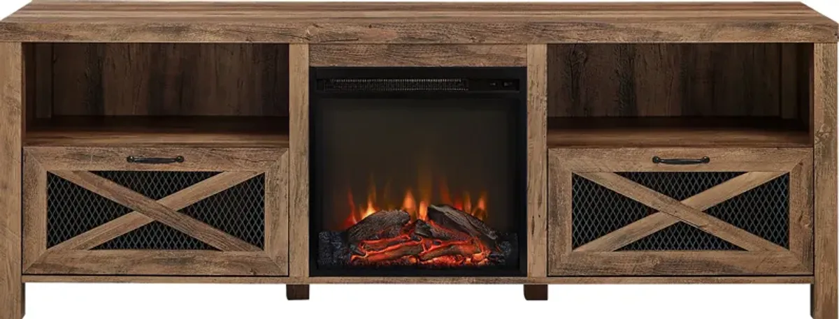 Wynridge Oak 70 in. Console, With Electric Fireplace