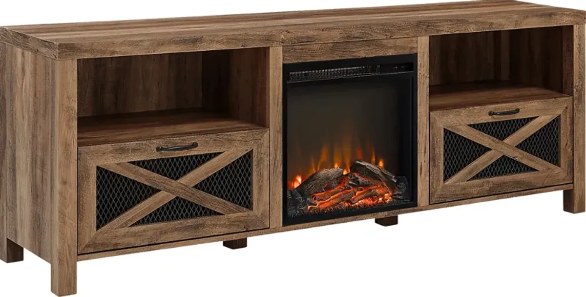 Wynridge Oak 70 in. Console, With Electric Fireplace