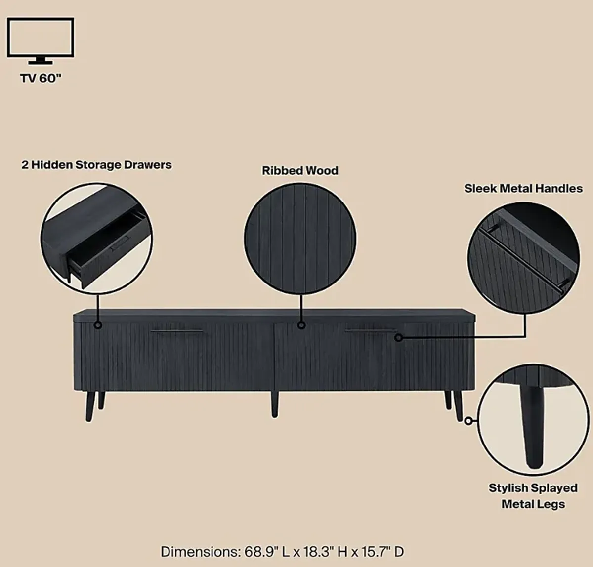 Kassy Charcoal 69 in. Console