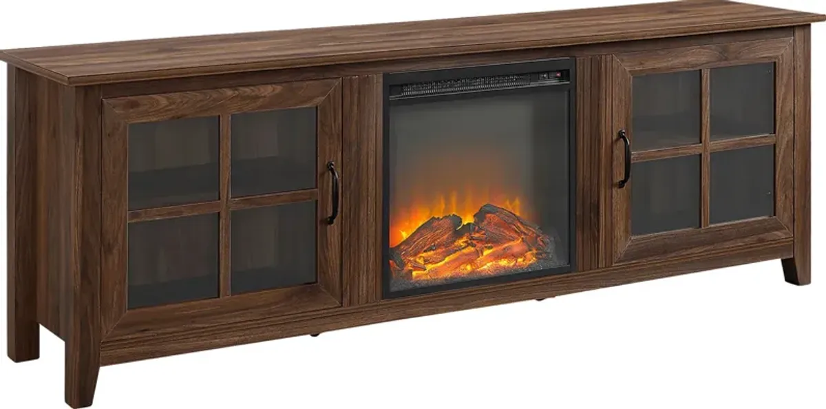 Lambdin Walnut 70 in. Console, With Electric Fireplace