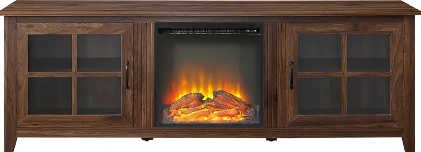 Lambdin Walnut 70 in. Console, With Electric Fireplace