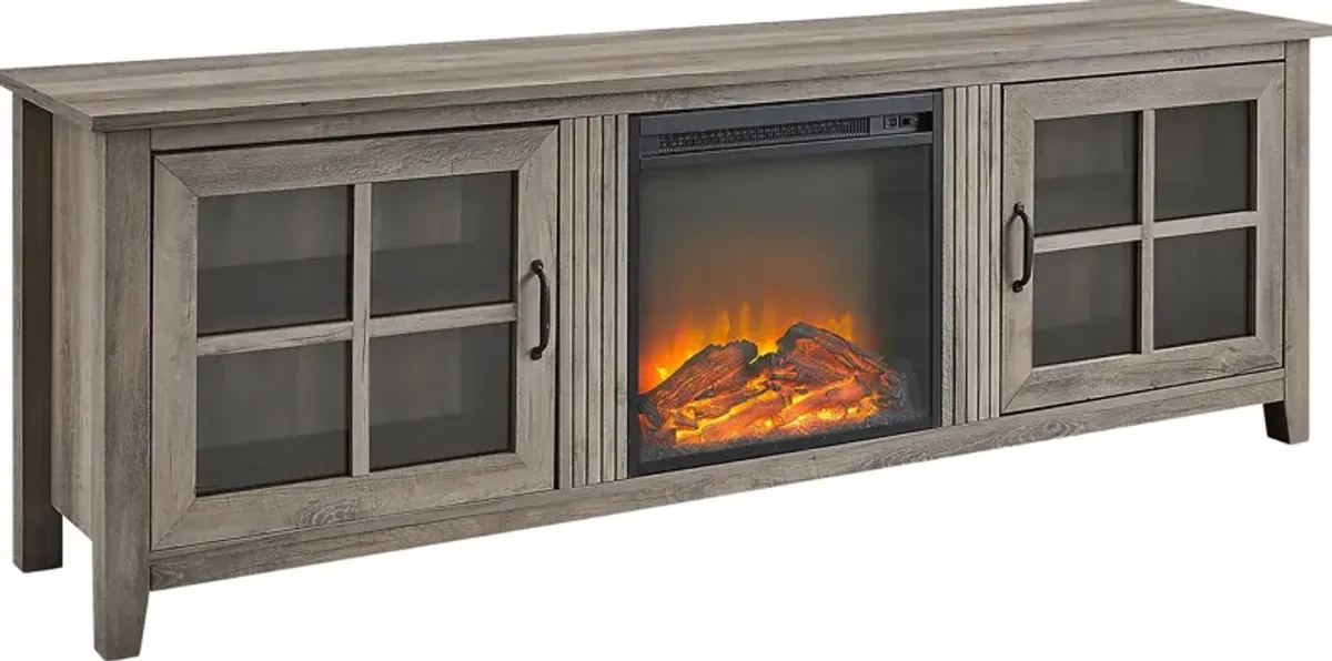 Lambdin Gray 70 in. Console, With Electric Fireplace