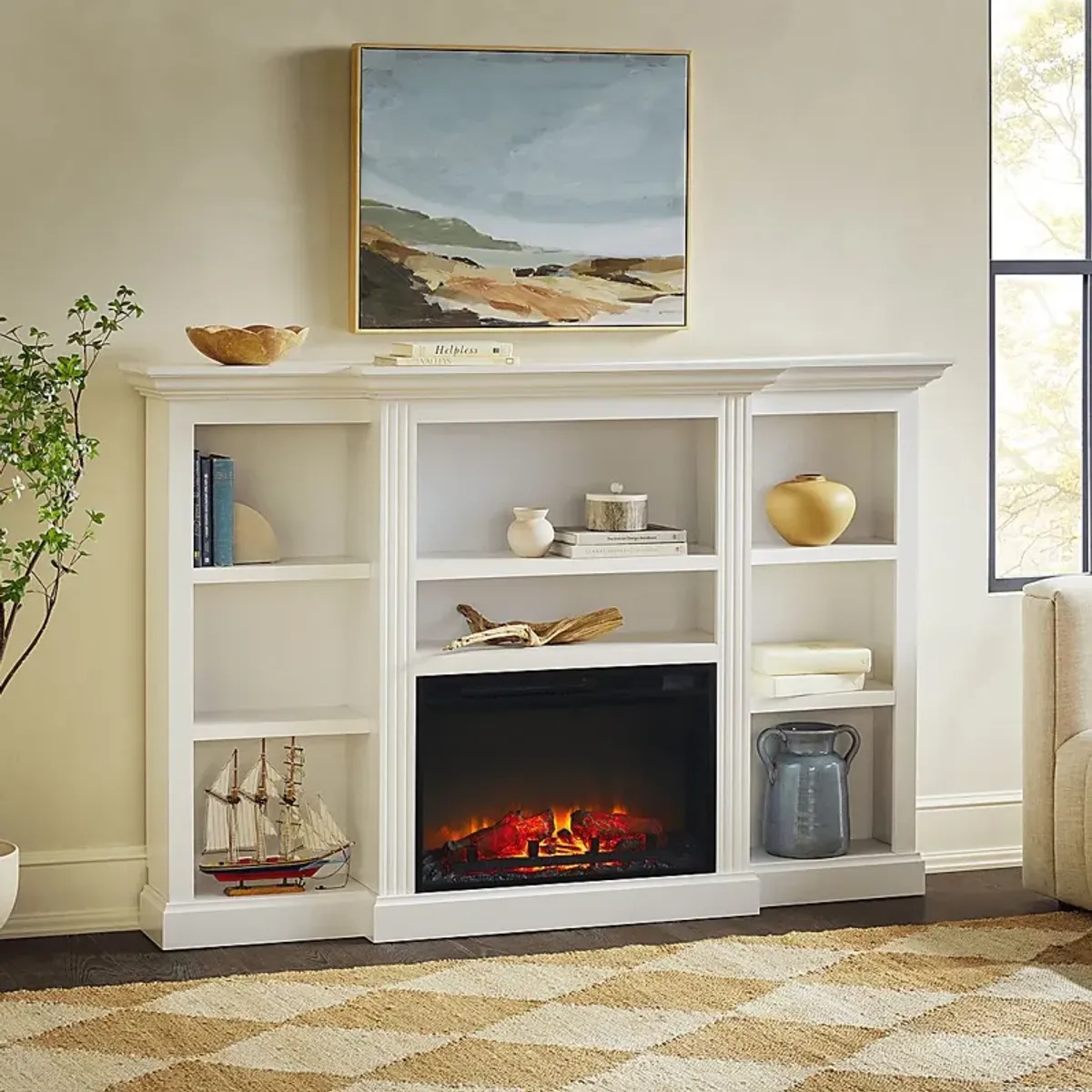 Lisashire White 70 in. Console, With Electric Fireplace