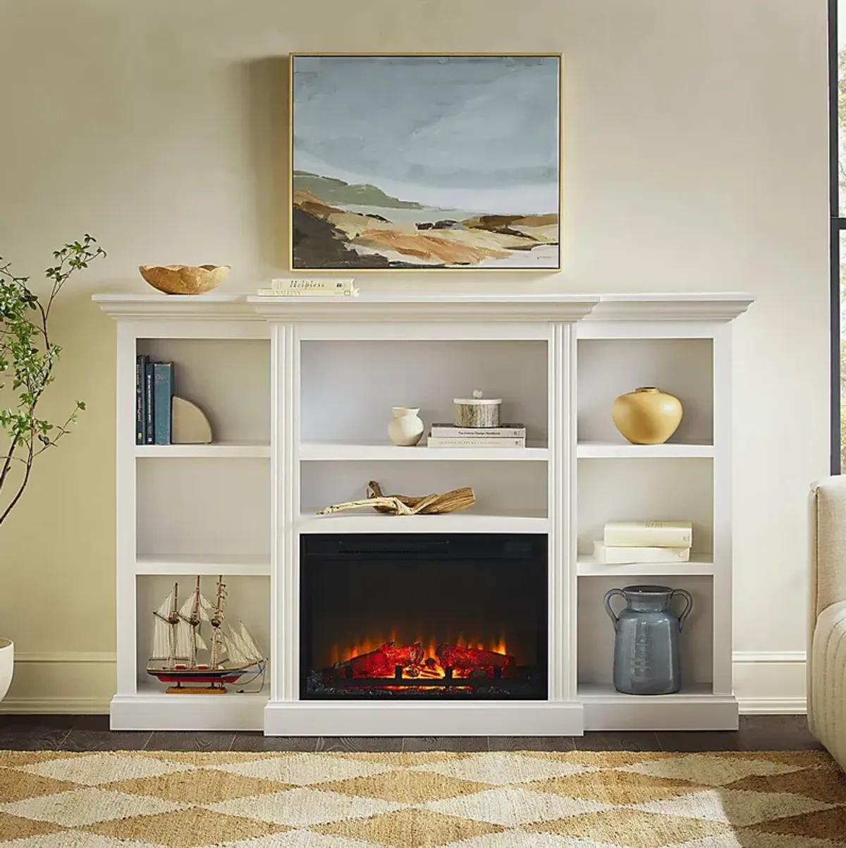 Lisashire White 70 in. Console, With Electric Fireplace