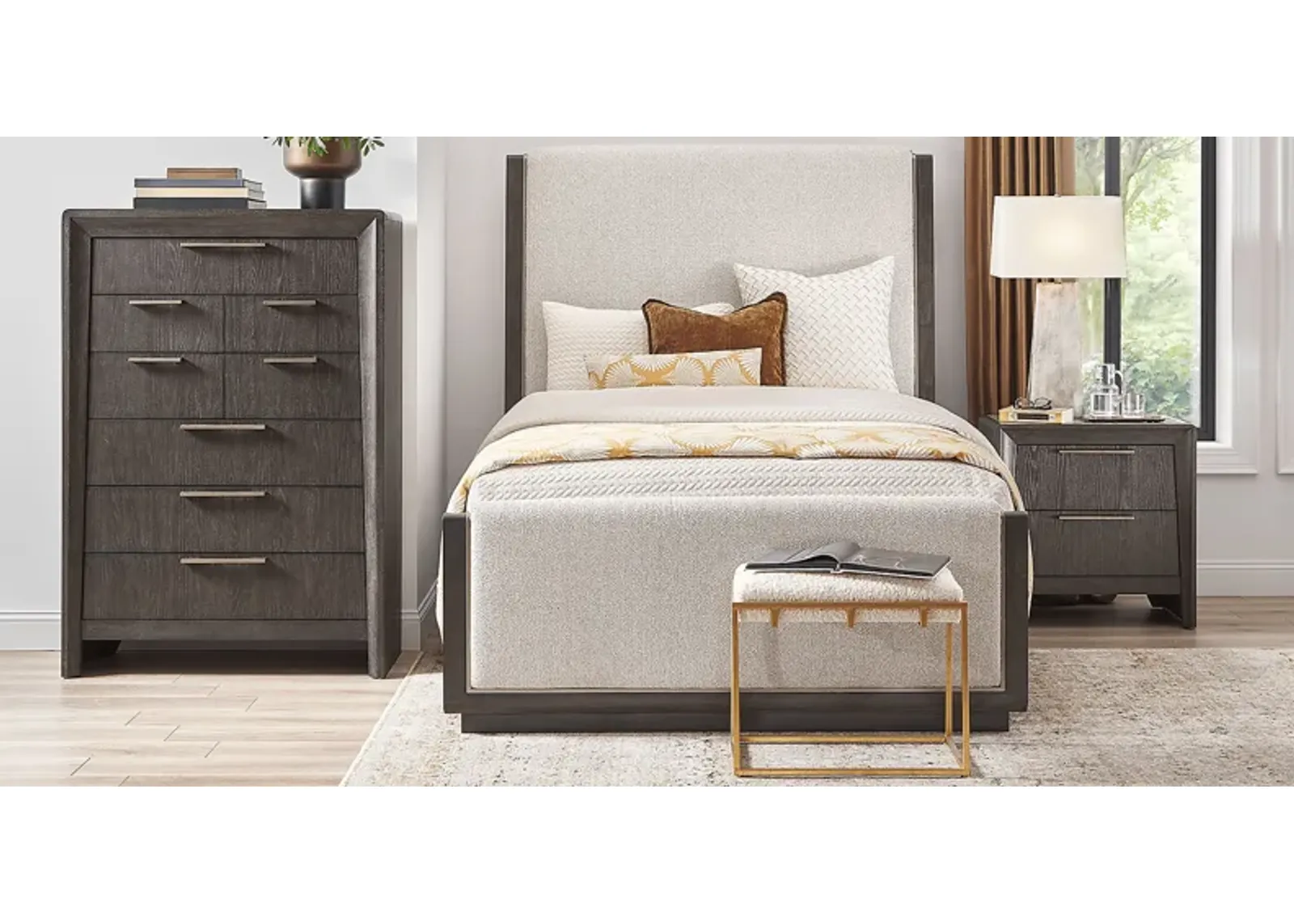 Cindy Crawford Home Small Space Fairfax Gray 5 Pc King Upholstered Bedroom