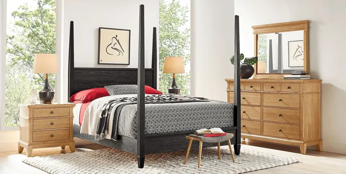 Springville Natural 7 Pc Queen Bedroom with Black Poster Bed